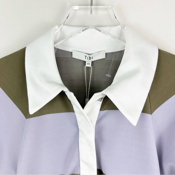 NWT Tibi - The Rugby Dress Purple Green‎ Striped 3/4 Sleeve Mini Dress XS - Picture 3 of 15